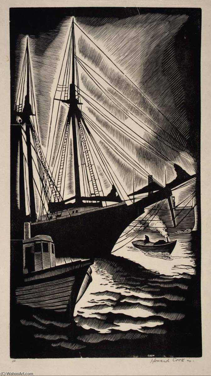 Busy Harbor — Howard Cook