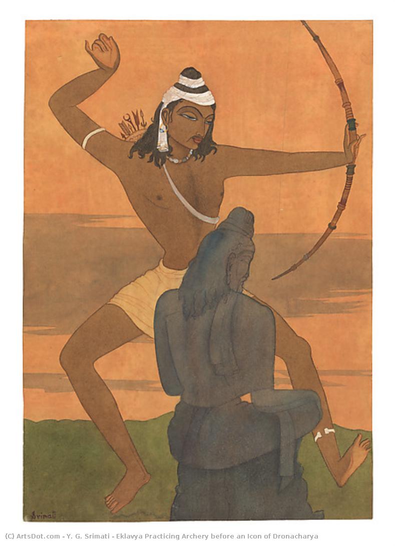 Eklavya Practicing Archery Before An Icon Of Dronacharya — Y. G. Srimati
