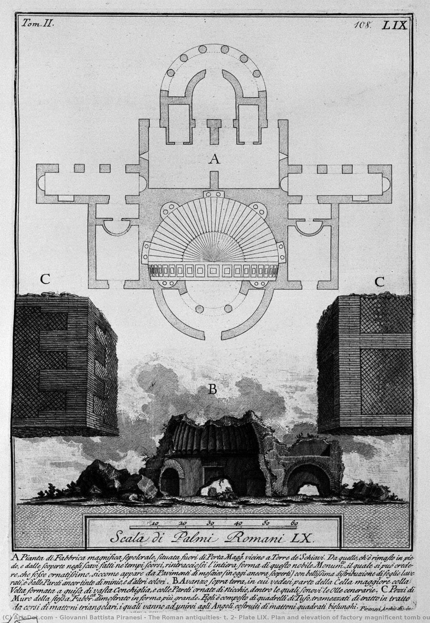 The Roman Antiquities, T. 2, Plate Lix. Plan And Elevation Of Factory Magnificent Tomb Outside Porta Maggiore Located Near Torre De `schiavi. — Giovanni Battista Piranesi