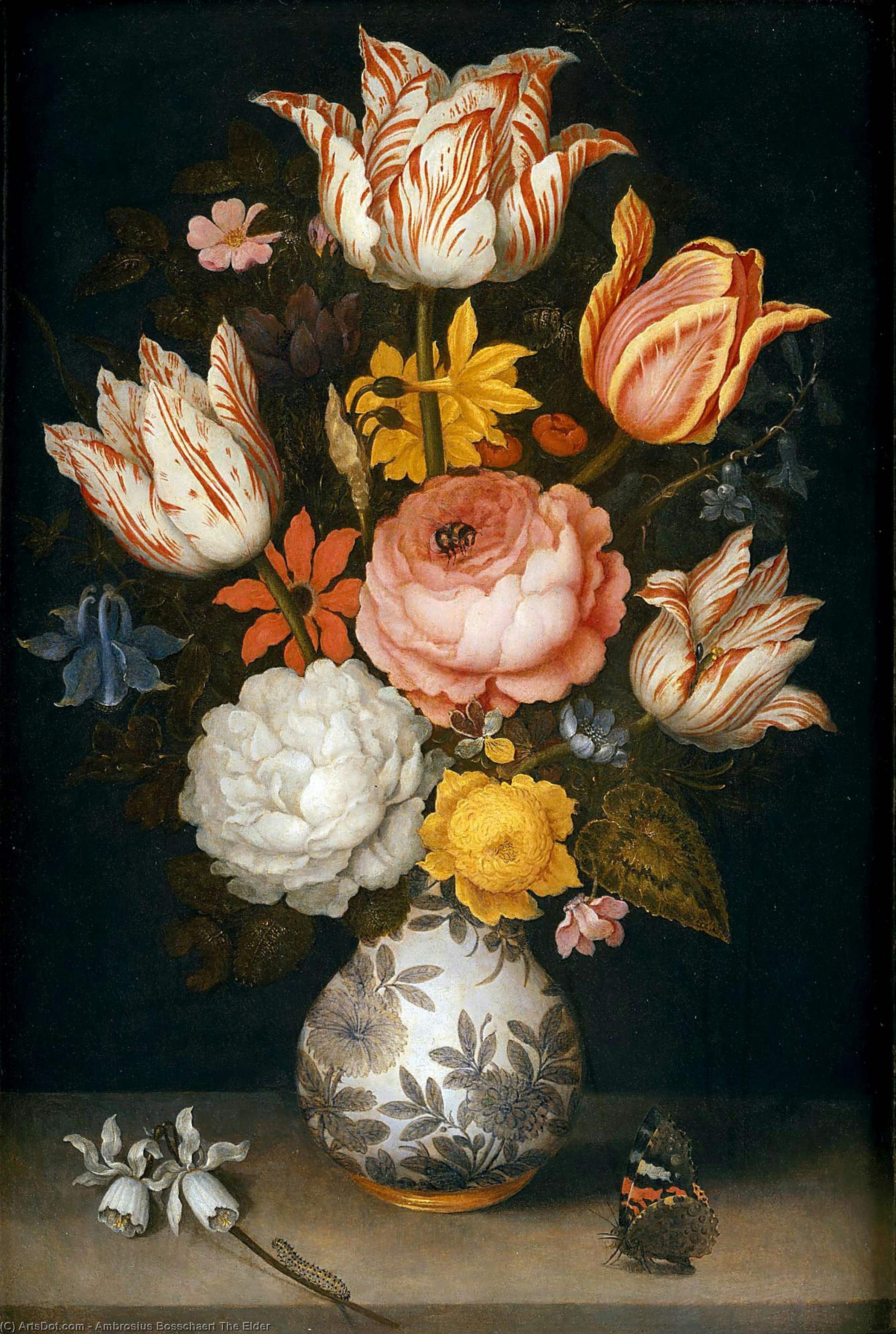 Bouquet Of Flowers In A Chinese Vase (36.5 X - (25.7)) — Ambrosius Bosschaert El Mayor