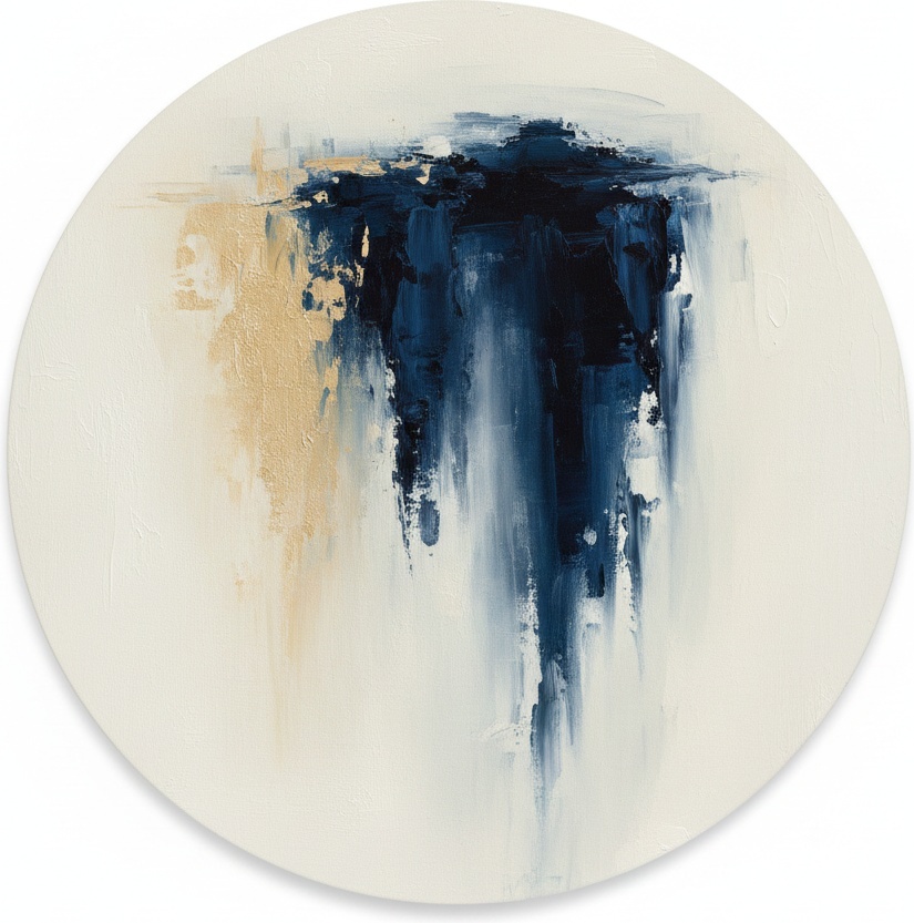 Midnight Descent: A Monumental Tondo Of Gilded Shadows And Fluid Gravity — Laurent Vionnet