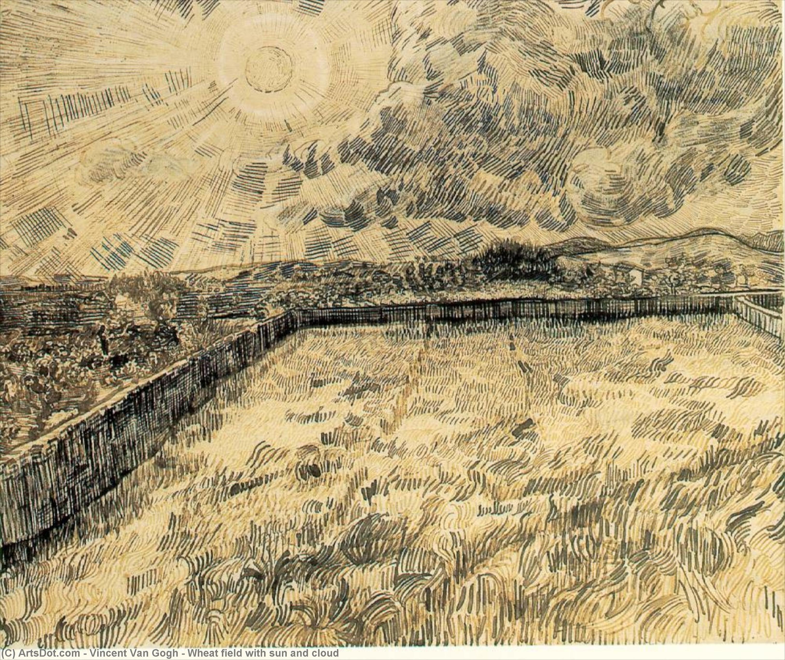 Wheat Field With Sun And Cloud — Vincent Willem Van Gogh
