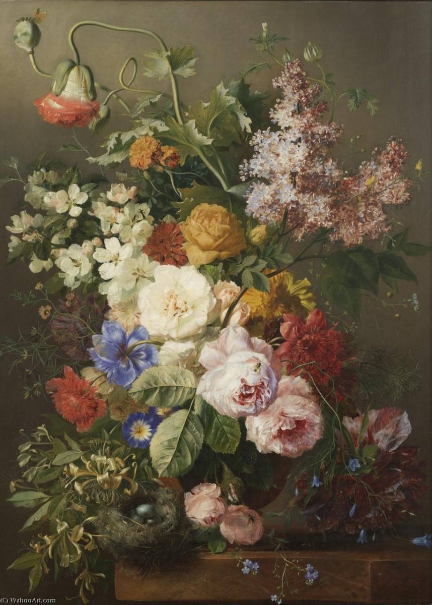 Flower Still Life With Bird's Nest — Georgius Jacobus Johannes Van Os