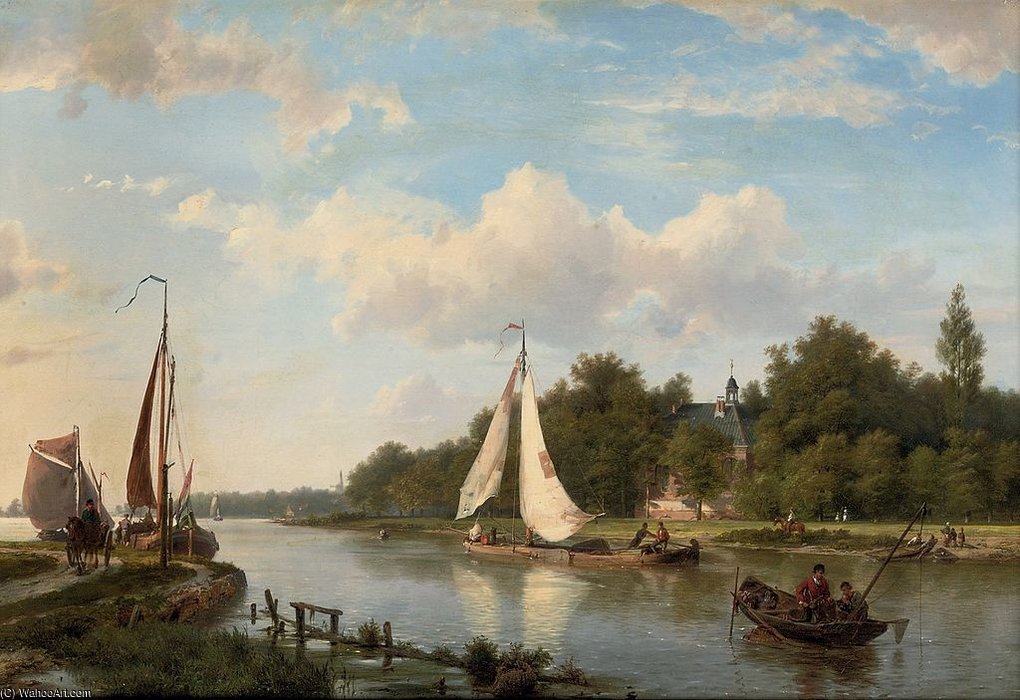 Along The River On A Sunny Afternoon — Hermanus Junior Koekkoek