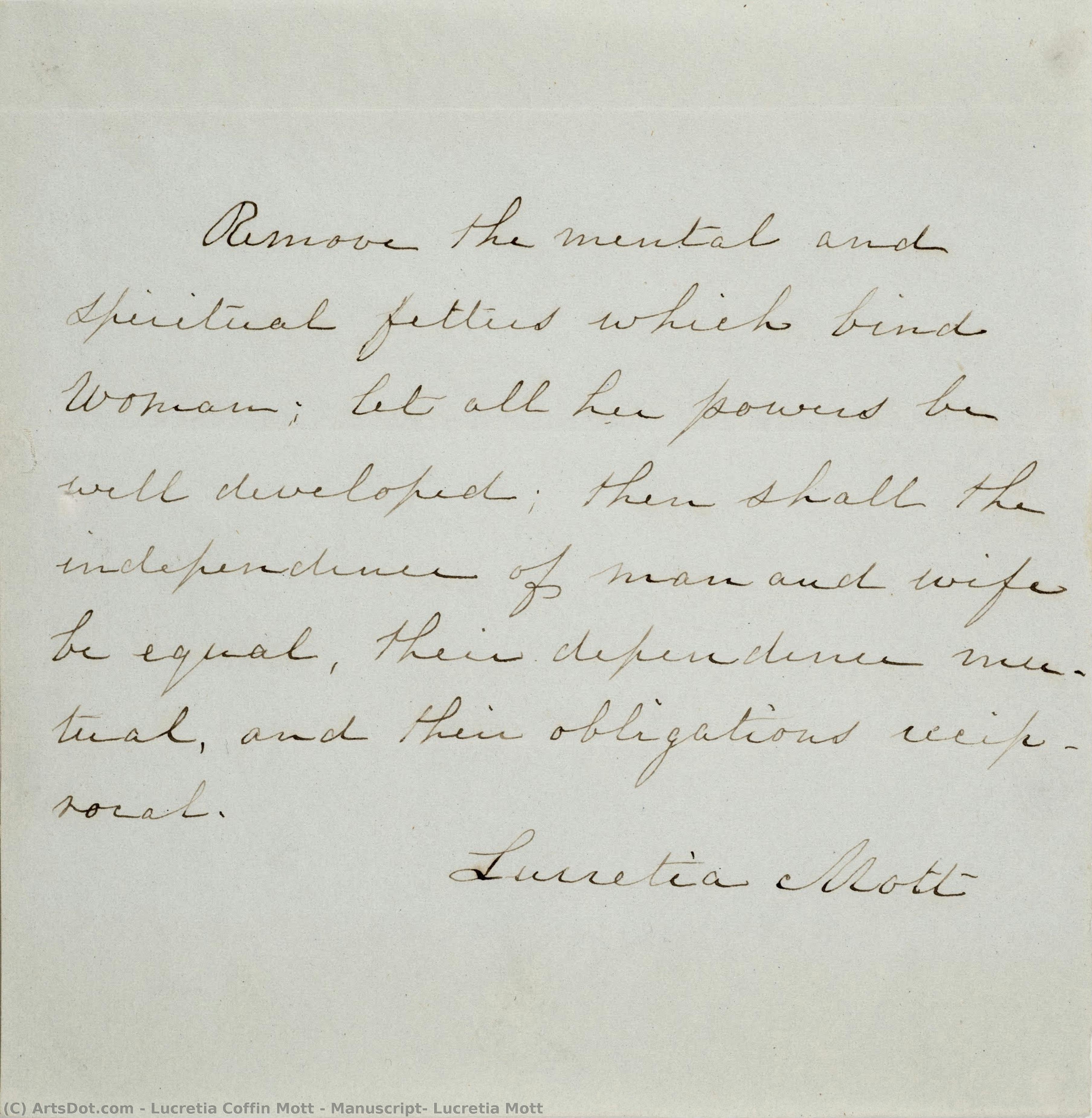 Manuscript, Lucretia Mott — Lucretia Coffin Mott