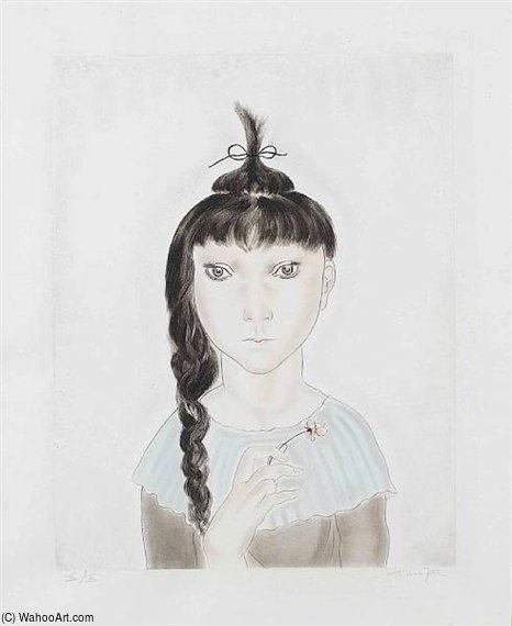 Little Girl Holding A Pink Flower — Léonard Tsuguharu Foujita