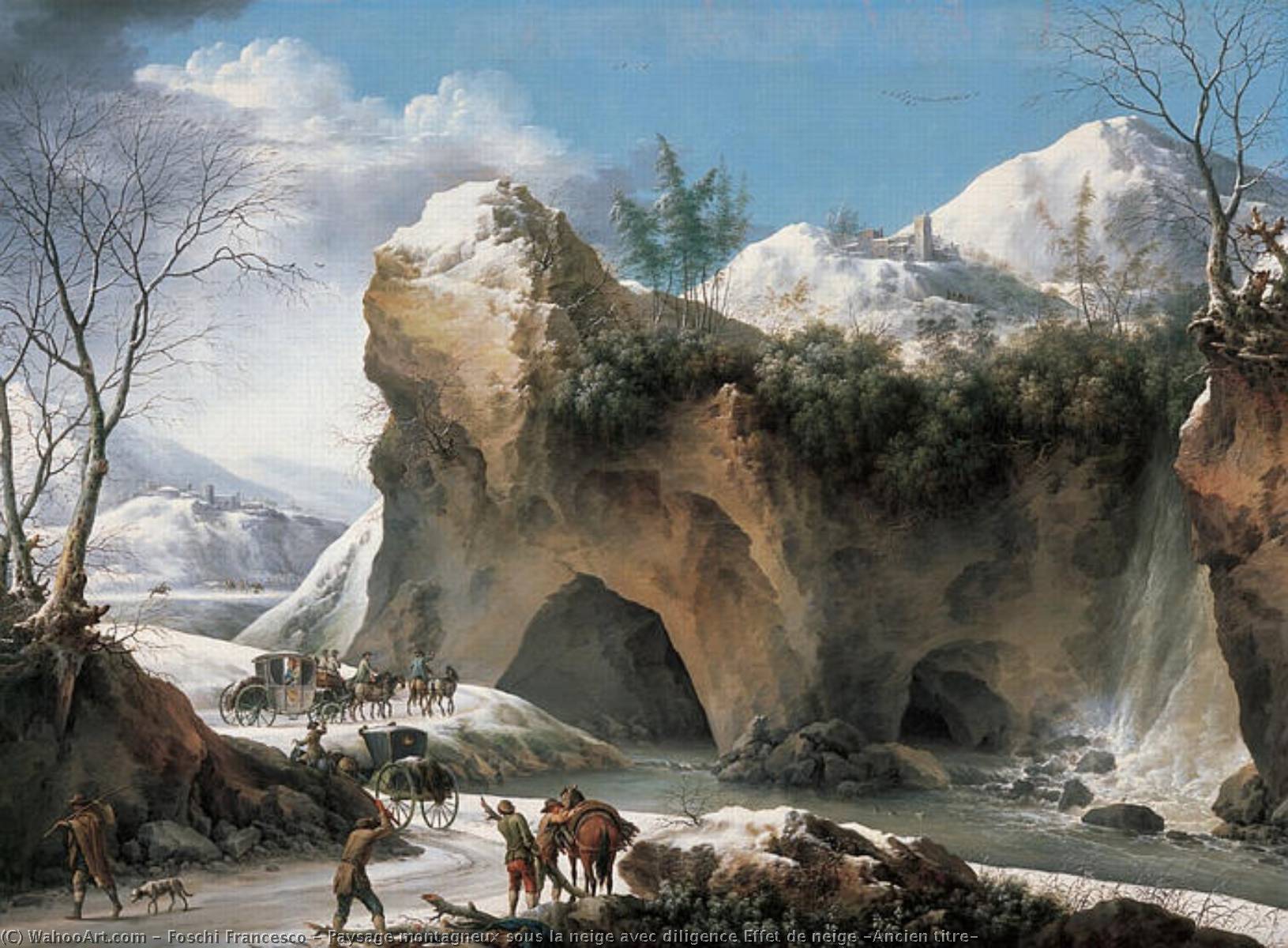 Paysage Montagneux Sous La Neige Avec Diligence Effet De Neige (ancien Titre) — Francesco Mochi