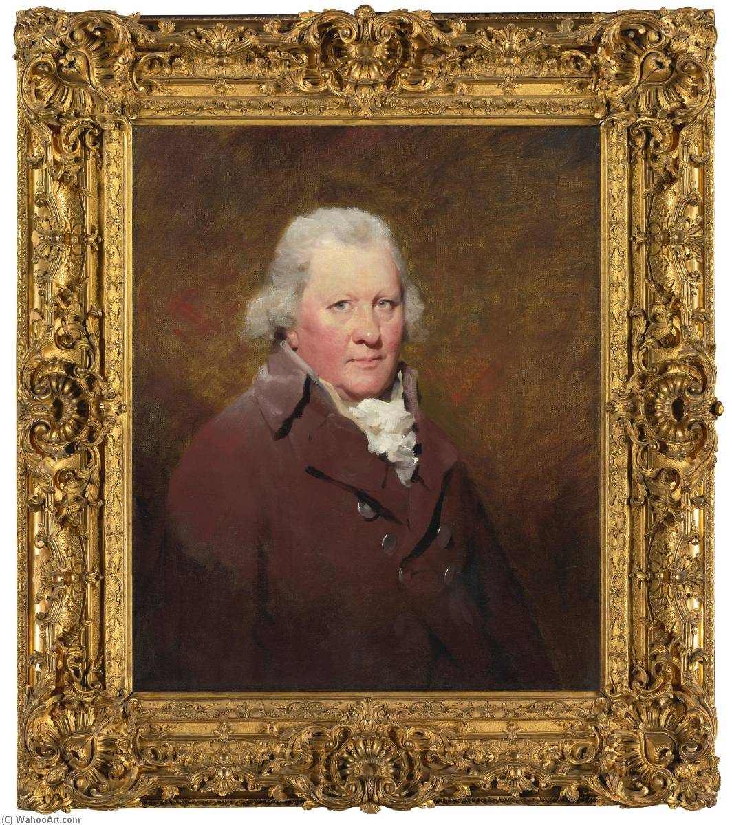 Portrait Of Captain David Kinloch, R.n. (1736 1818), Half Length, Dressed In A Snuff Brown, Double Breasted Jacket With Brass Buttons And A White Frilled Jabot — Henry Raeburn
