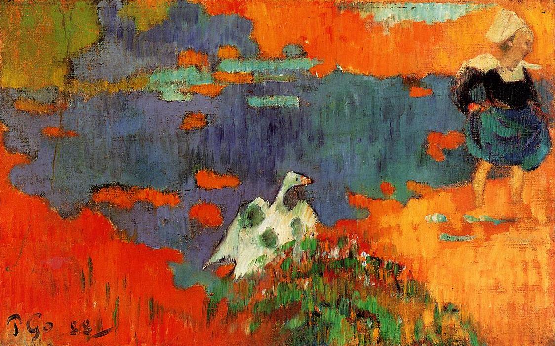 Mujer Bretona Y Ganso Junto Al Agua — Eugène Henri Paul Gauguin