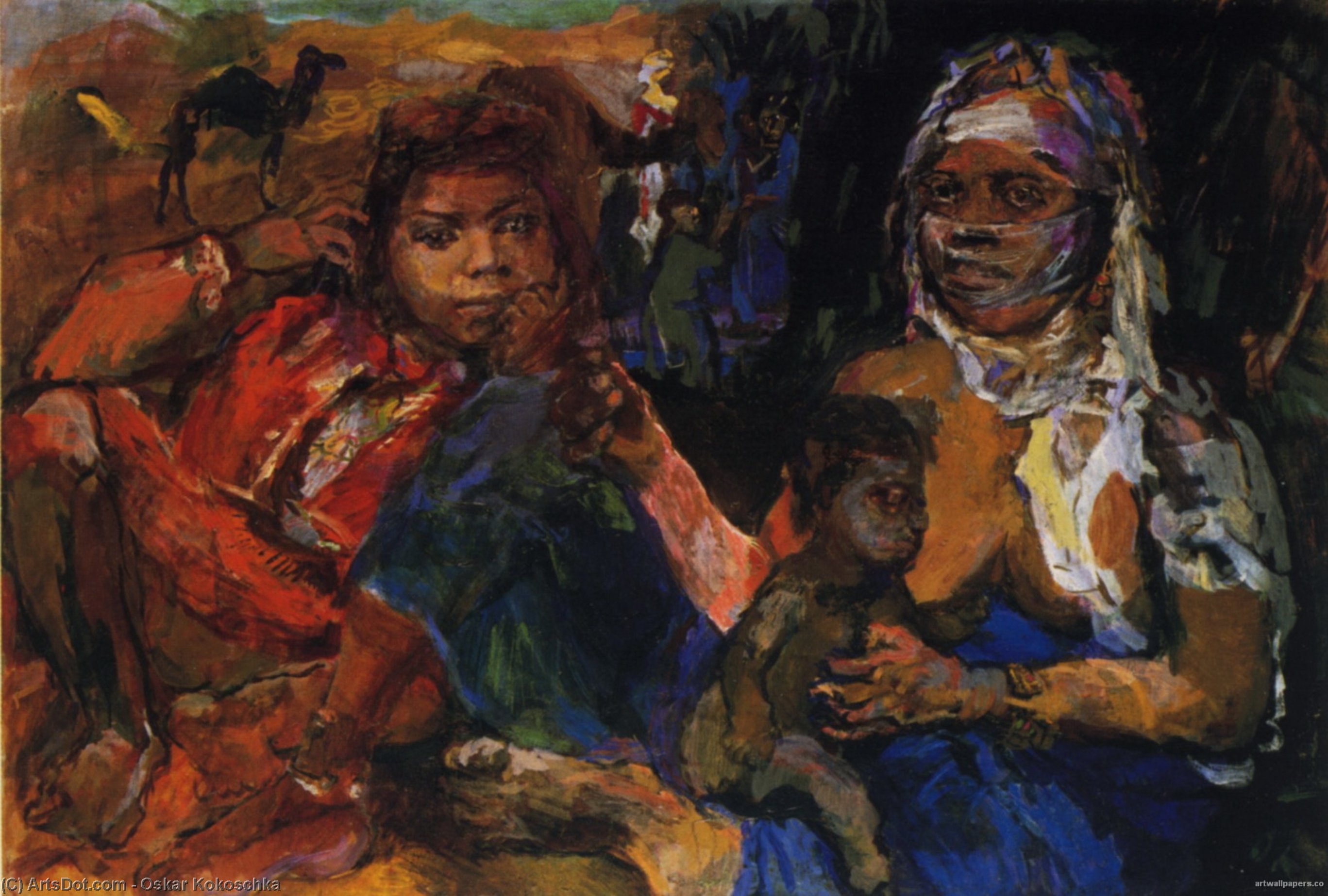 Femmes Arabes Et Enfant, Arab Women And Child, Huile Sur Toile, — Oskar Kokoschka