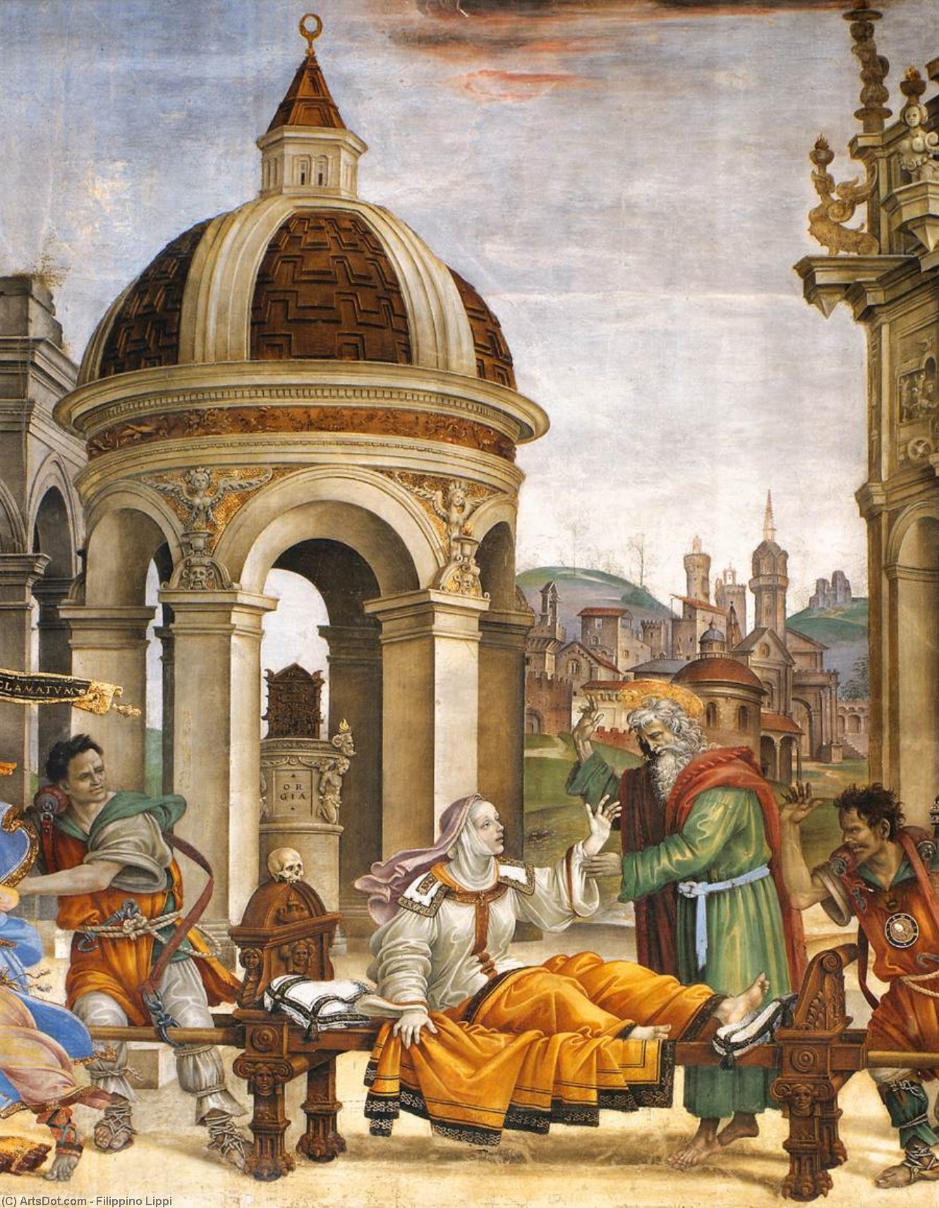 St John The Evangelist Resuscitating Druisana (detail) — Filippino Lippi