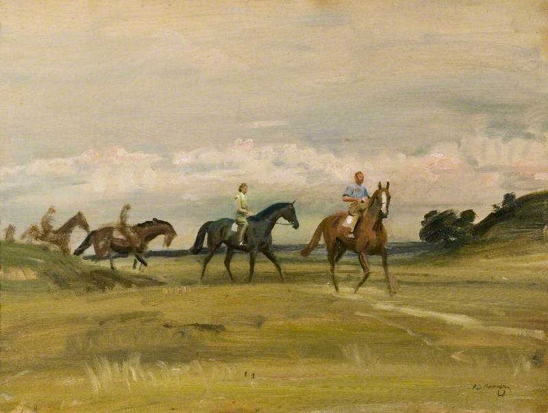 Racehorses Training In A Landscape — Sir Alfred James Munnings