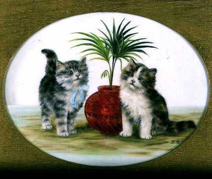 Kittens By A Palm In A Bowl — Bessie Bamber