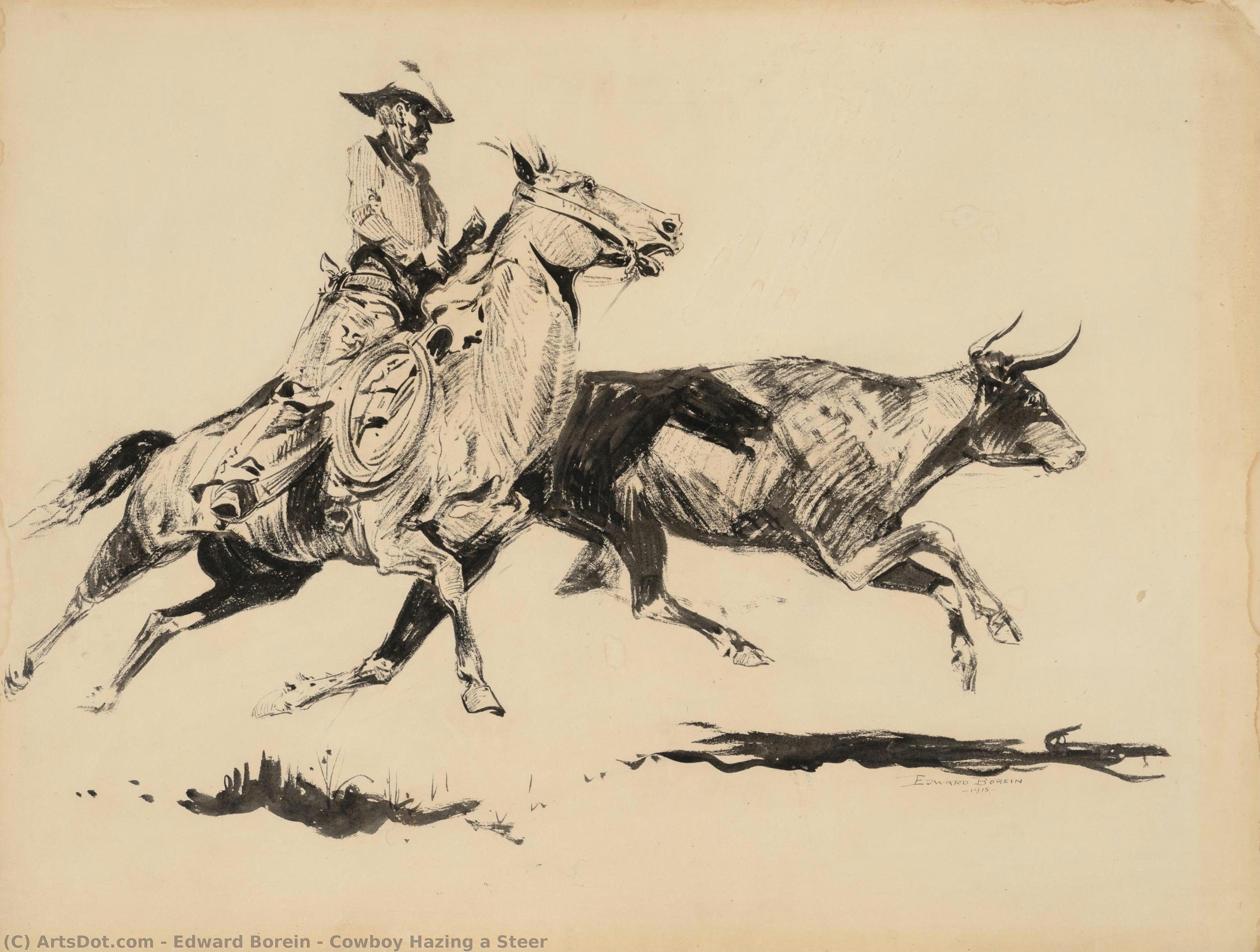Cowboy Hazing A Steer — Edward Borein