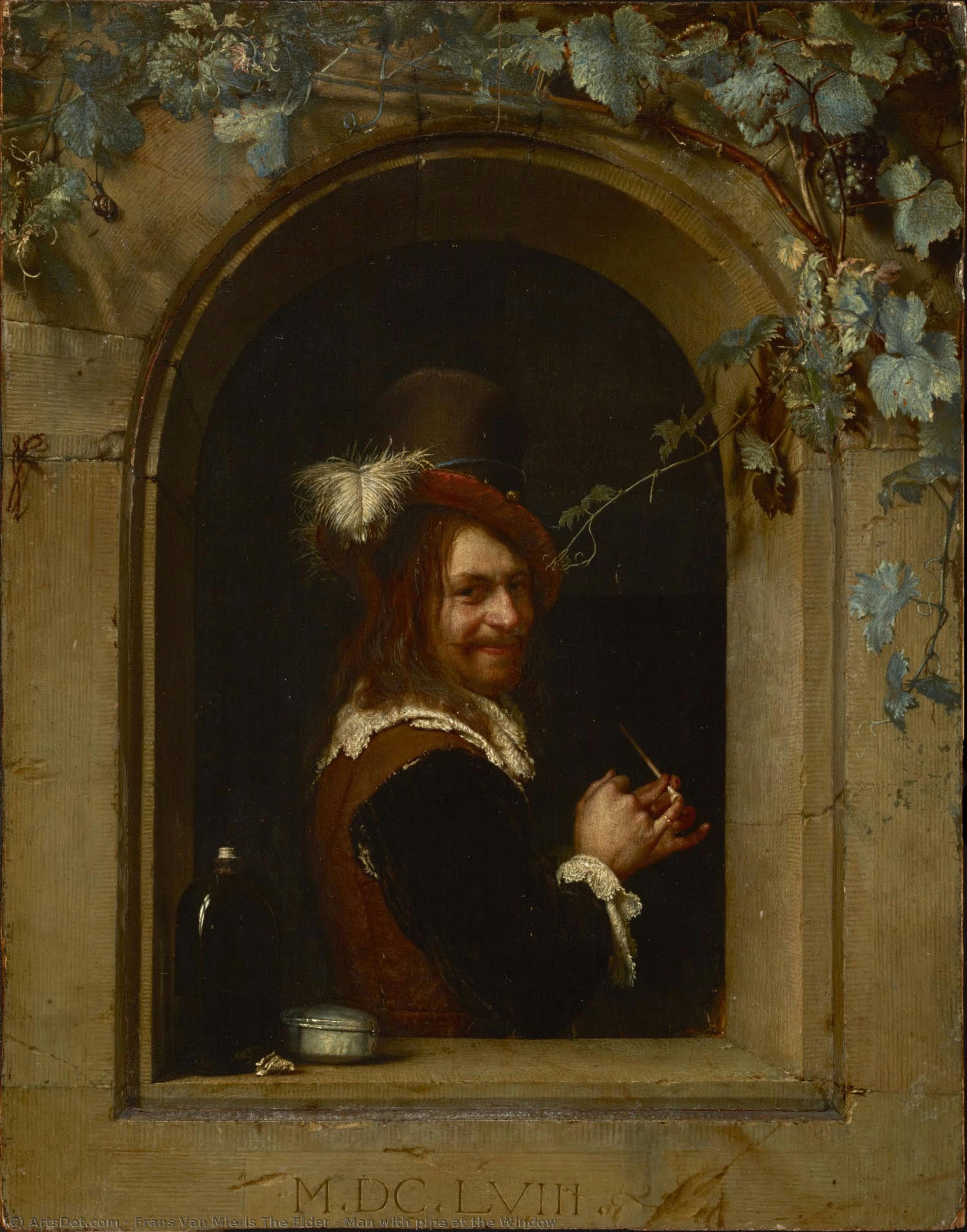 Man With Pipe At The Window — Frans Van Mieris