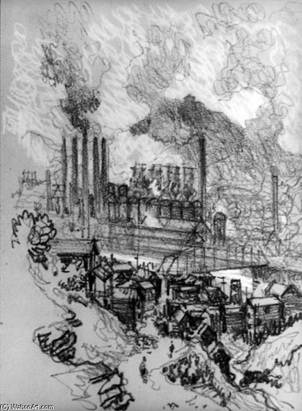 Charcoal Drawing Of Steel Mills In Pennsylvania — Joseph Pennell