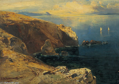 Felsen Bei Capri Mit Fischern — Eduard Hildebrandt