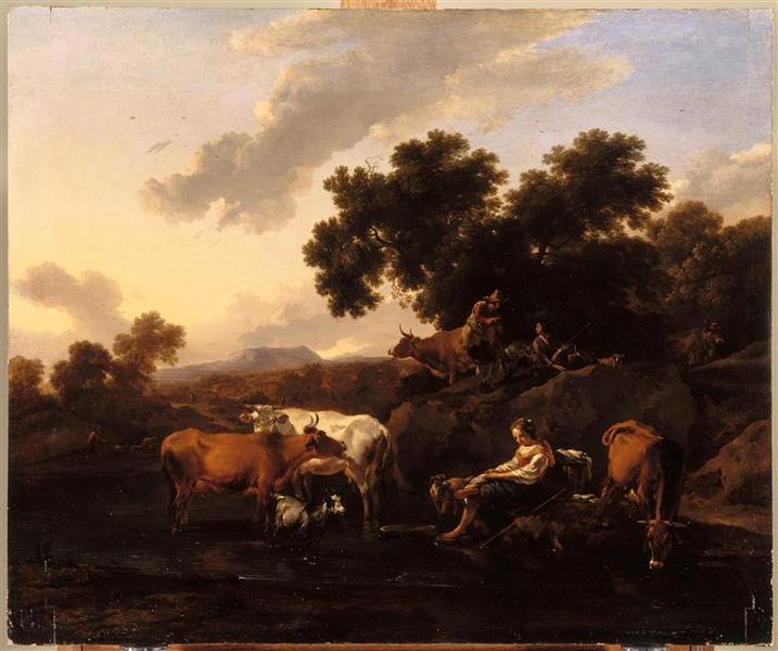 Pâtres Gardant Un Troupeau Au Bord De L'eau — Nicolaes Pietersz. Berchem