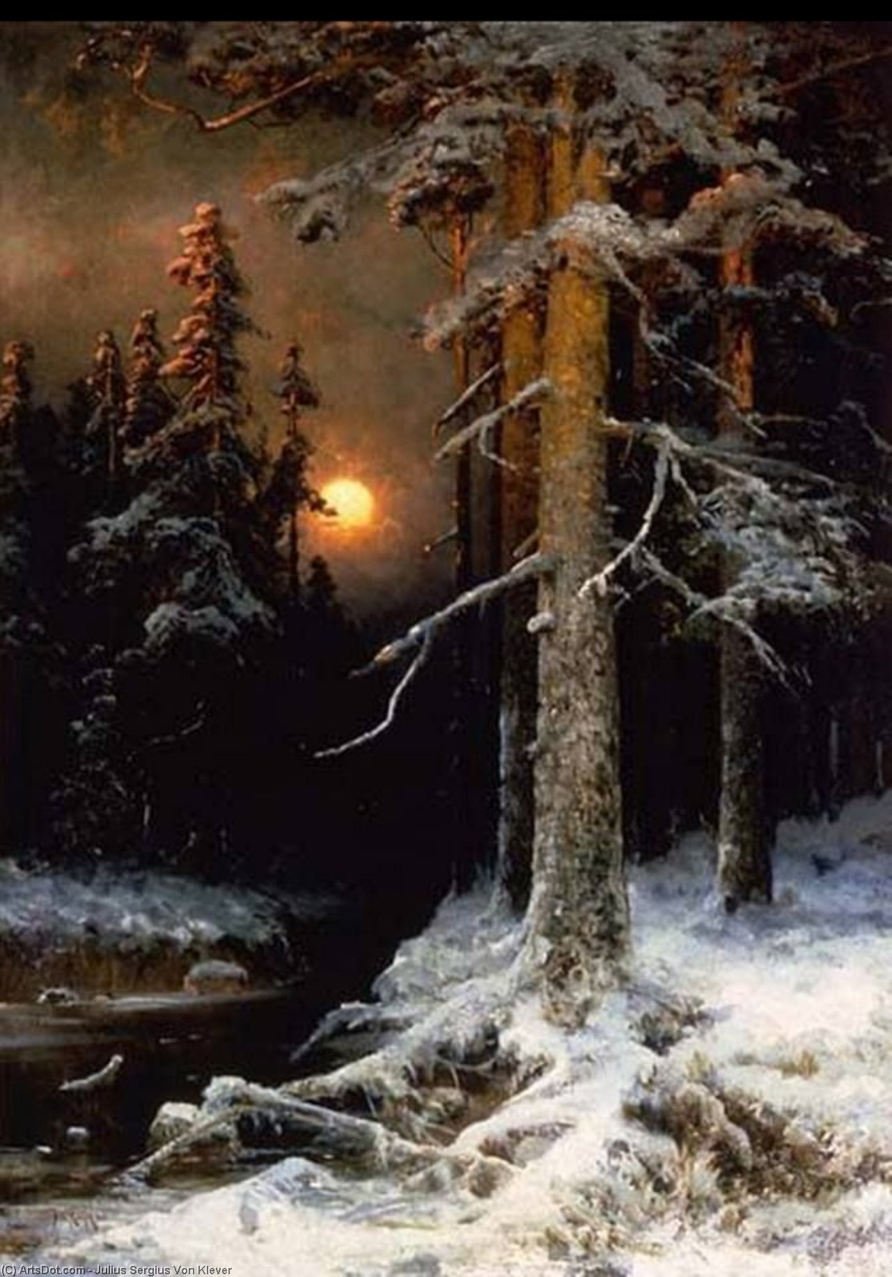 Wintry Woodland Landscape With Full Moon — Julius Sergius Von Klever