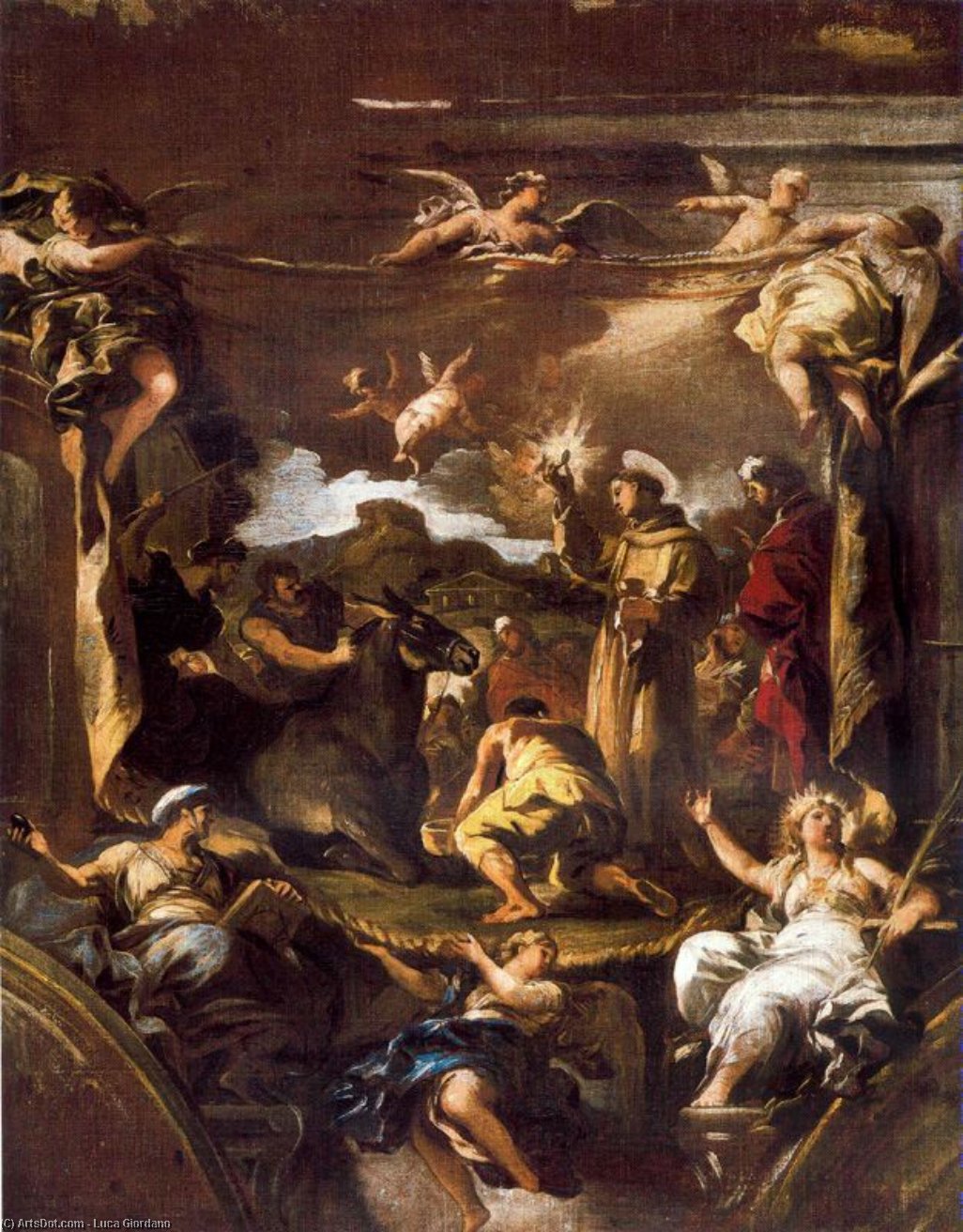 Miracle Of St. Anthony. The Mule Kneeling Before The Sacrament — Luca Giordano