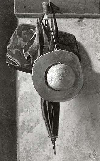 Straw Hat, Bag And Umbrella, (painting) — John Frederick Peto