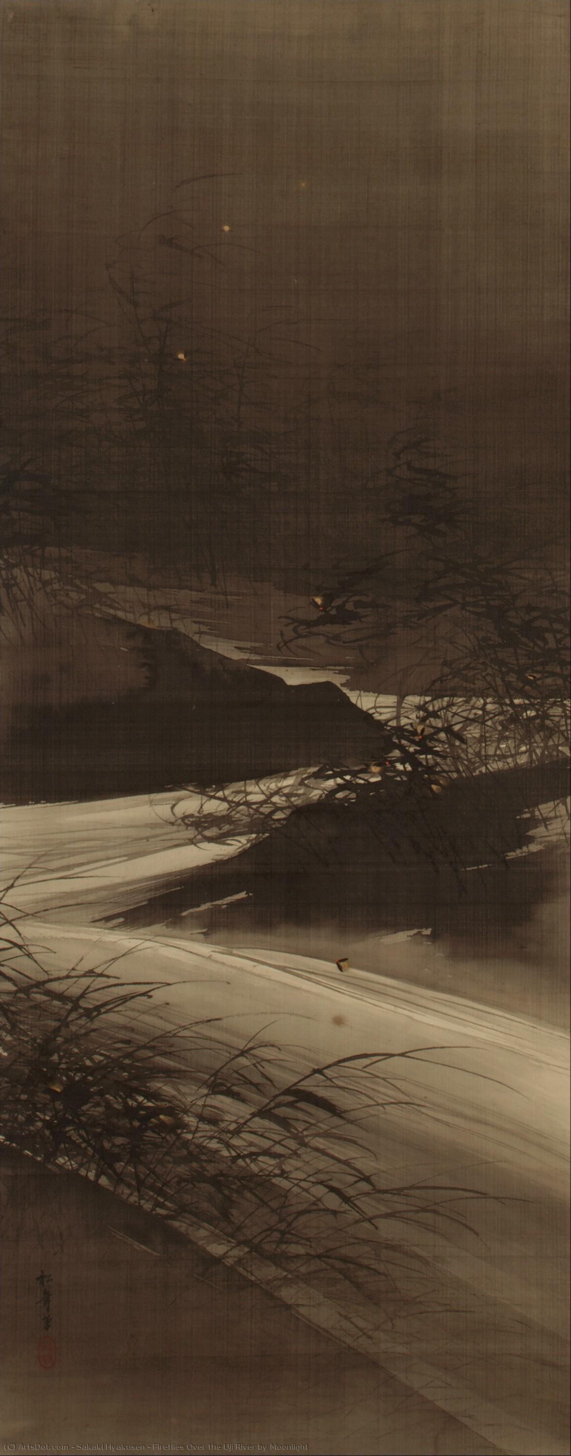 Fireflies Over The Uji River By Moonlight — Sakaki Hyakusen