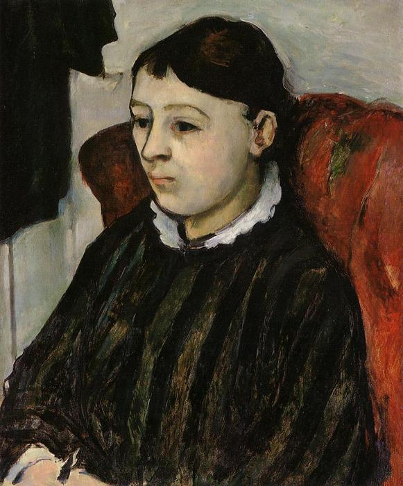 Madame Cézanne In Einem Gestreiften Kleid — Paul Cézanne