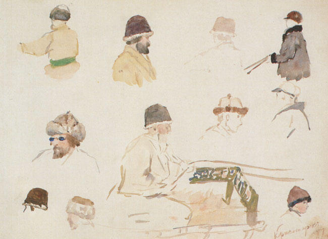 Male Heads With Winter Caps — Vasily Ivanovich Surikov