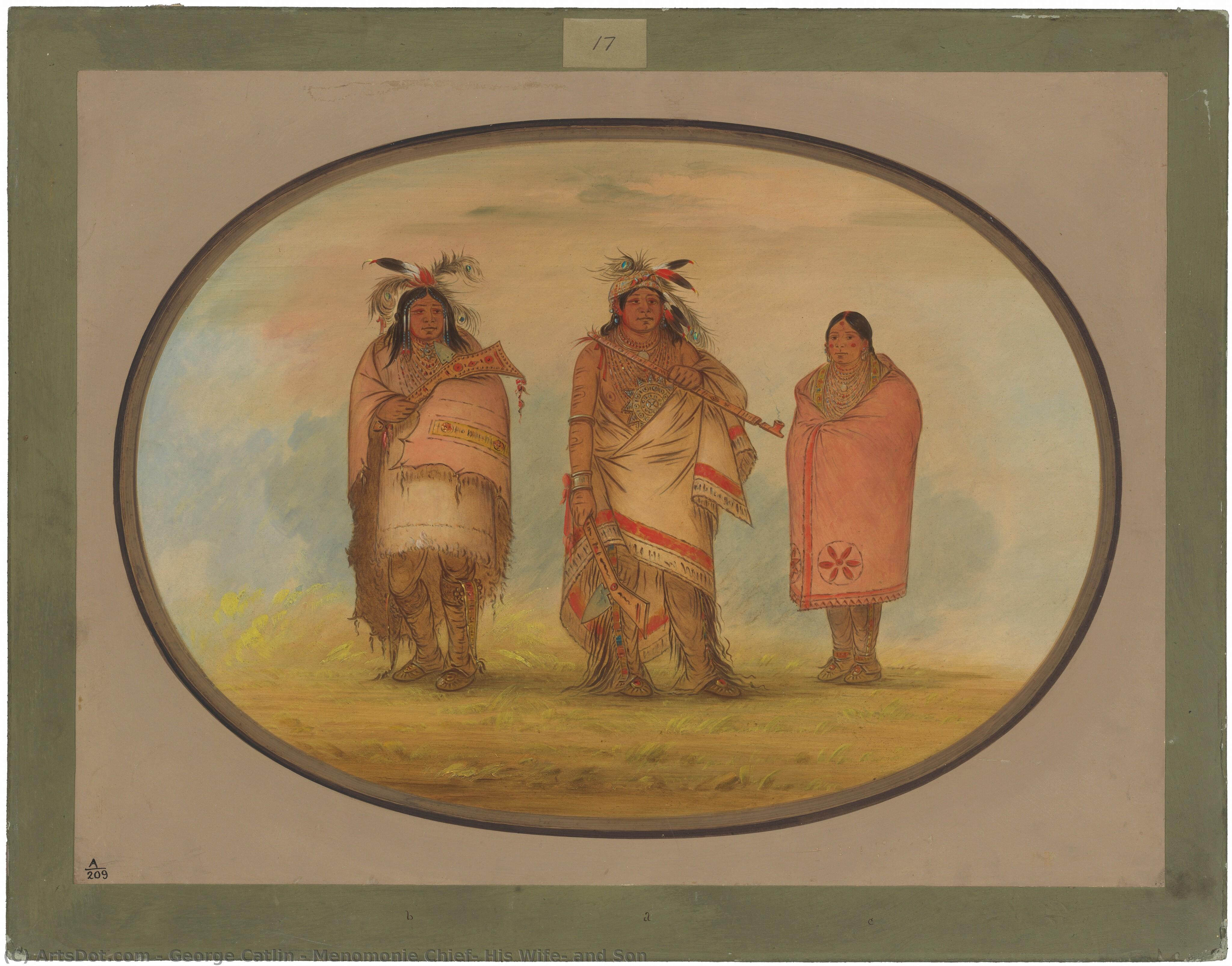 Menomonie Chief, His Wife, And Son — George Catlin