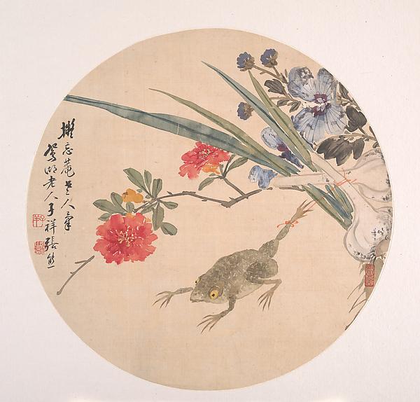 清 張熊 蟾蜍 團扇 Flower And Toad — Zhang Xiong