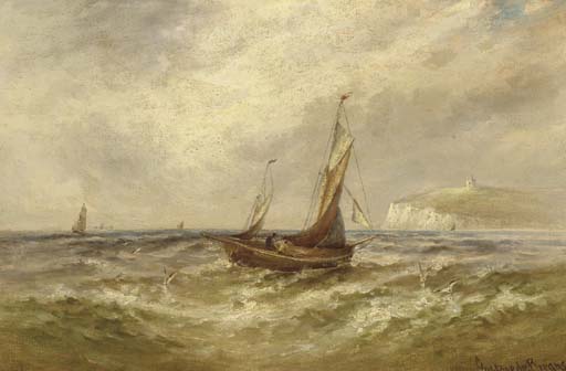 The English Channel With Sailboats Offshore — Gustave De Breanski