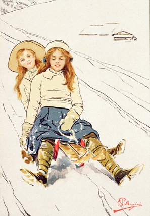 Two Girls Tobogganing — Carlo Pellegrini