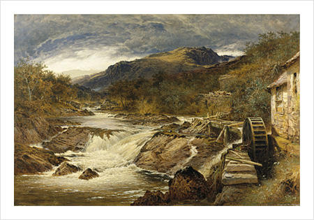 Rocky Landscape With A Torrent And Water Wheel — R.a Benjamin Williams Leader