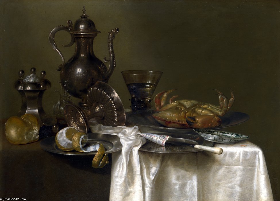 Still Life - Pewter And Silver Vessels And A Crab — Willem Claesz Heda