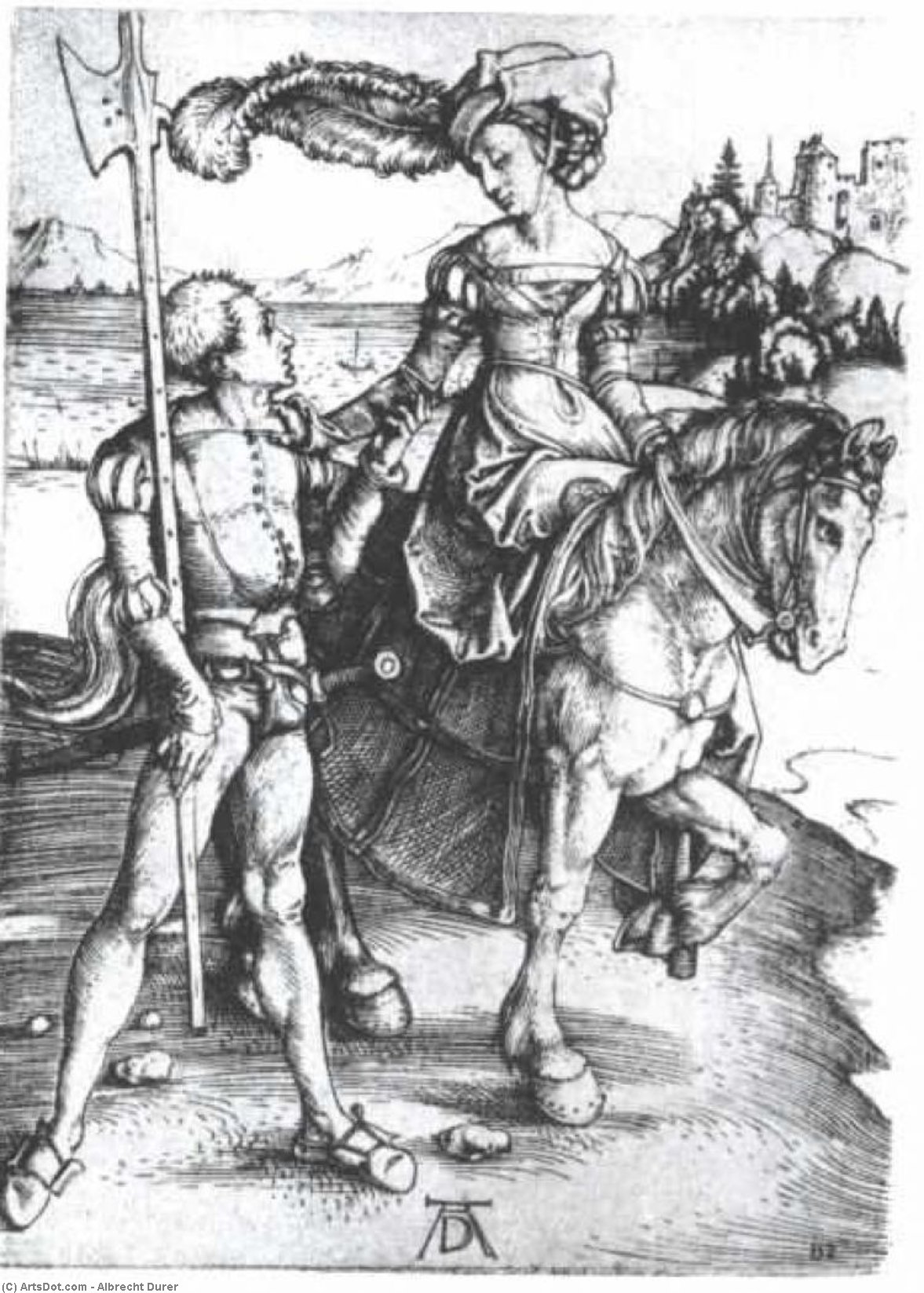 Noble Woman At Horses And Lansquenet — Albrecht Dürer