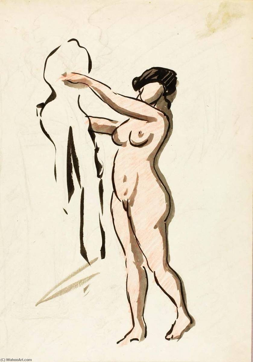 Standing Female Nude With Drape — Carl Newman