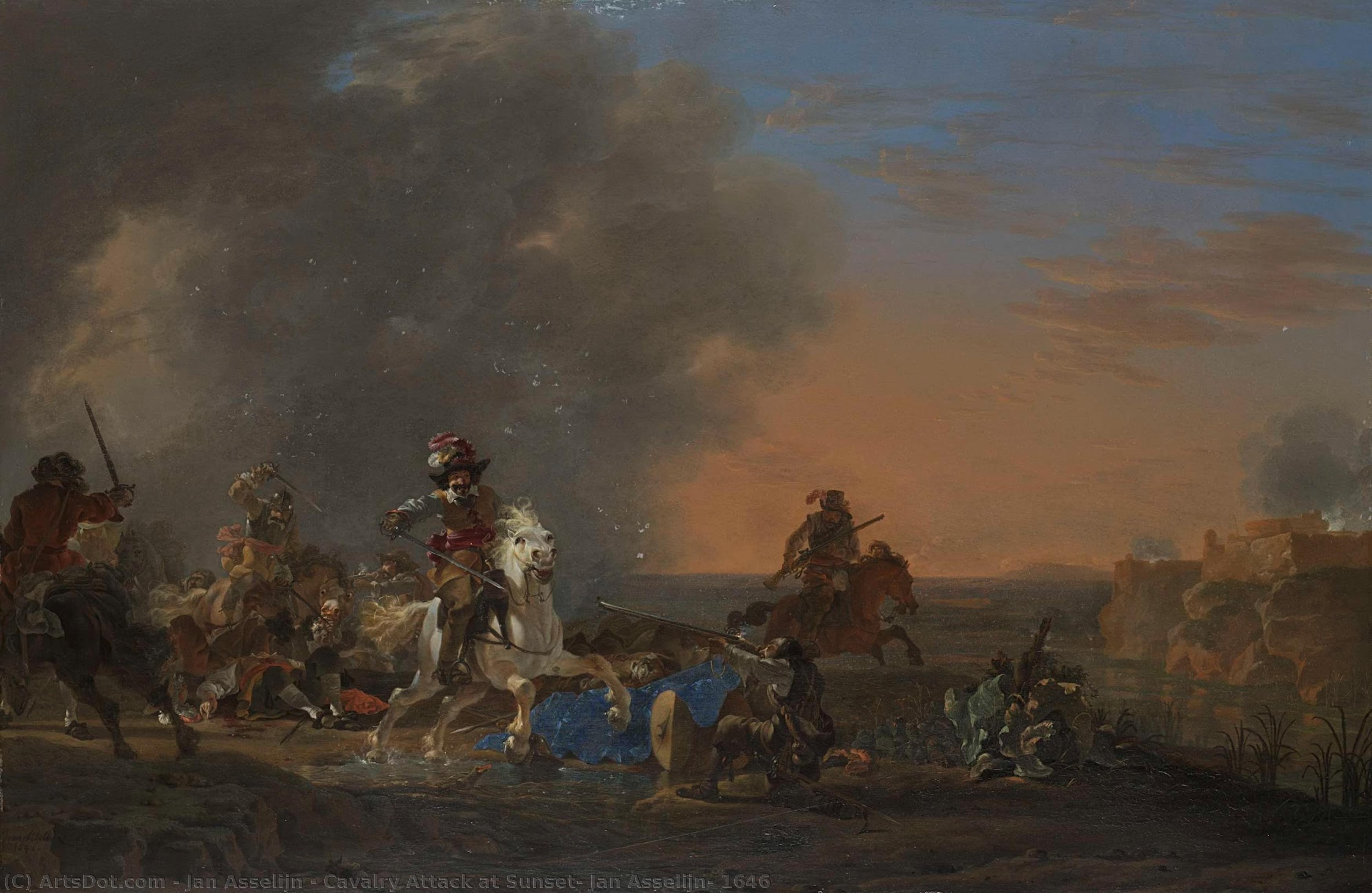 Cavalry Attack At Sunset, Jan Asselijn, 1646 — Јан Аселин