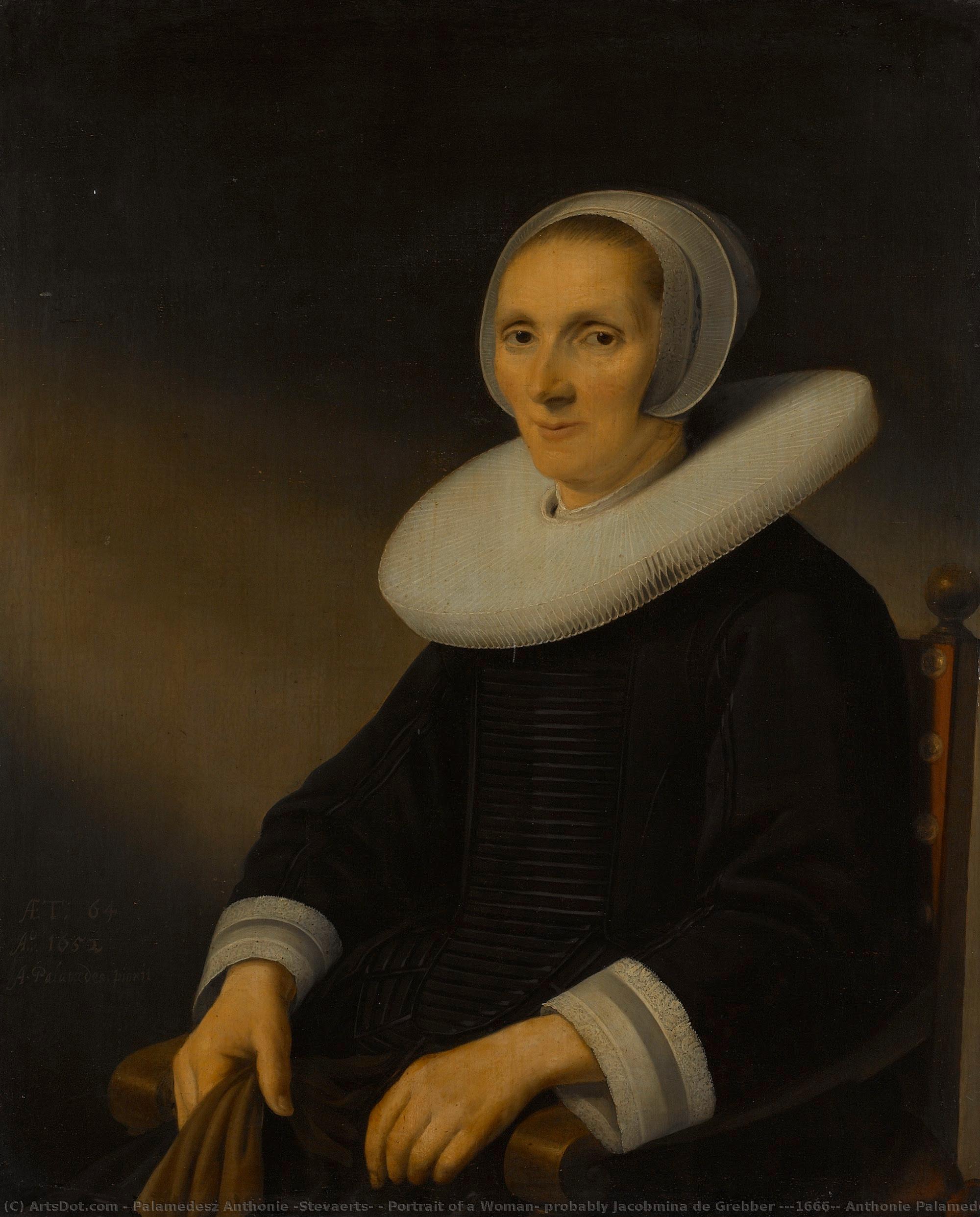 Portrait Of A Woman, Probably Jacobmina De Grebber (?-1666), Anthonie Palamedesz, 1652 — Palamedesz Anthonie (stevaerts)
