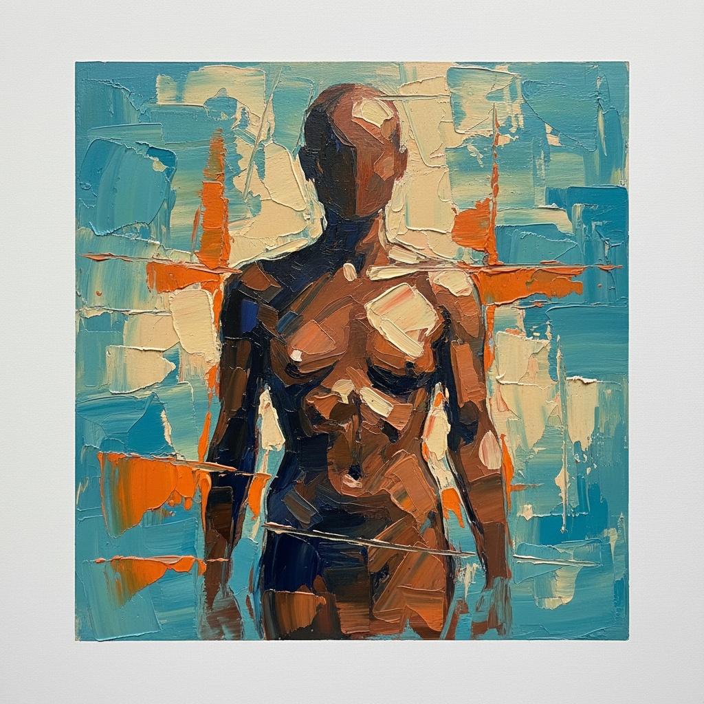 Fragmented Monument Of Umber And Cerulean: A Singular Study In Sculptural Form — Christian Noiret