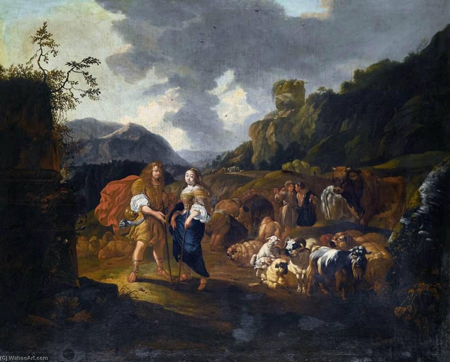 Self Portrait With Wife In An Arcadian Landscape — Johann Melchior Roos