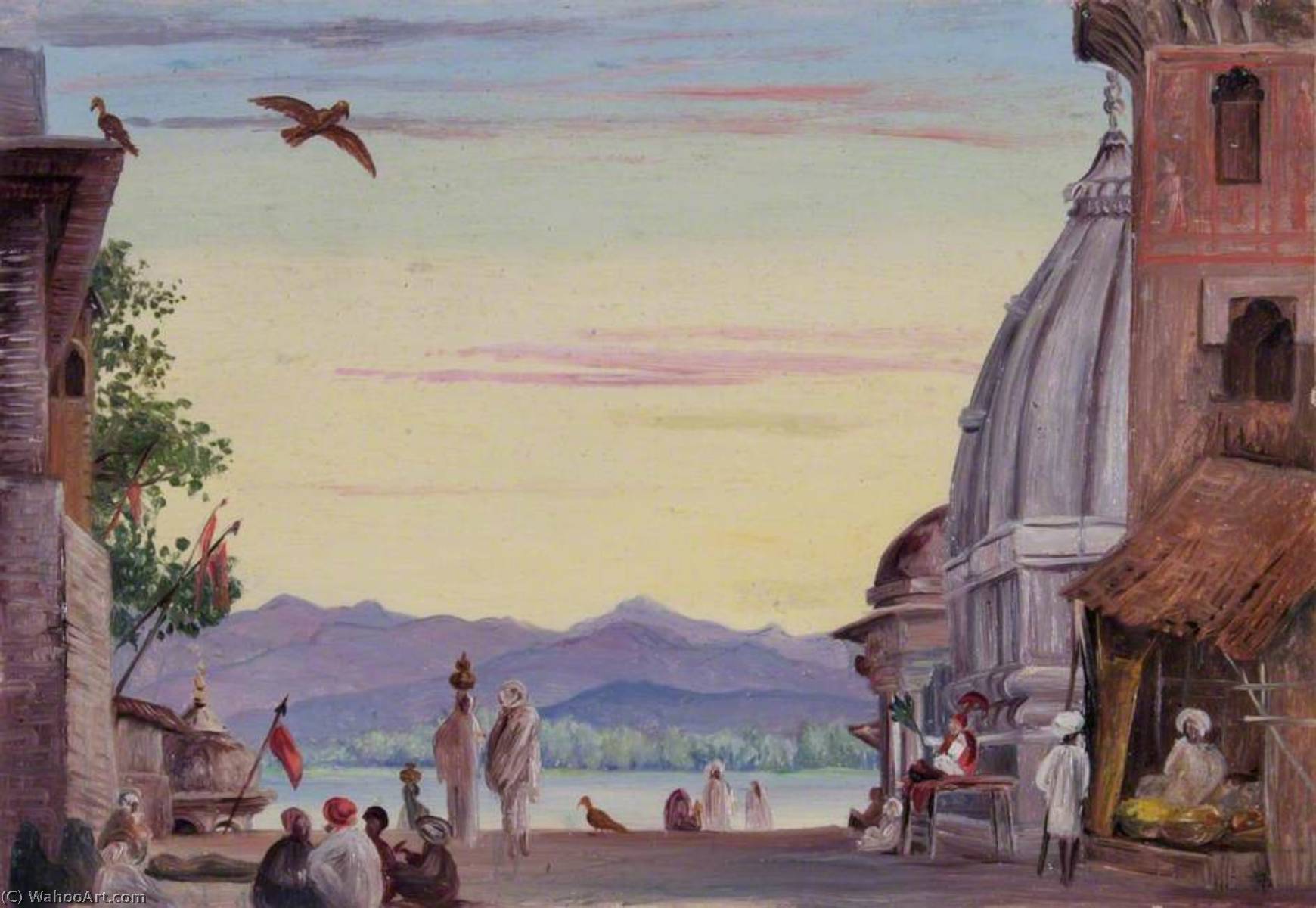 Oben An Den Heiligen Stufen, Hurdwar, Indien — Marianne North