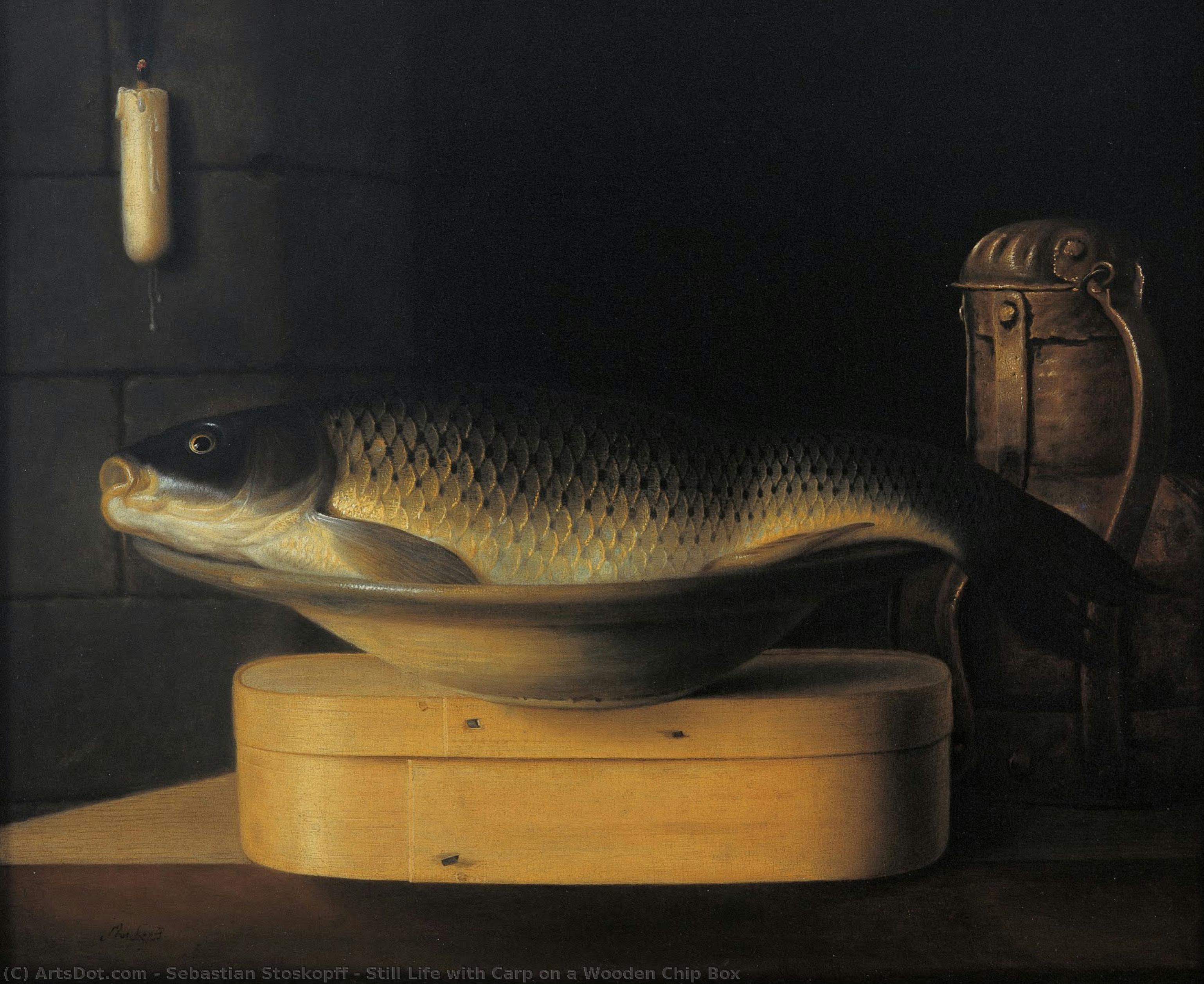 Still Life With Carp On A Wooden Chip Box — Sébastien Stoskopff