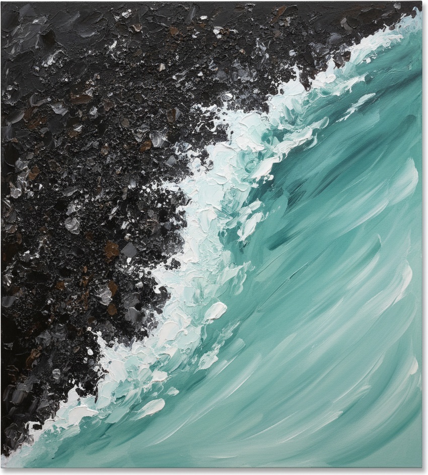Obsidian Tide: A Monumental Collision Of Volcanic Shadow And Ethereal Seafoam — Christian Noiret