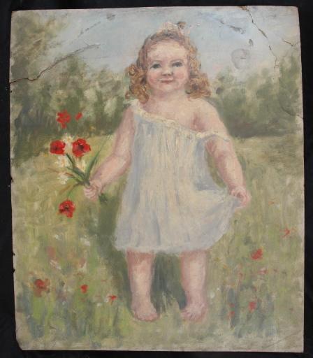 Fillette Au Bouquet Dans Une Prairie — Valentine Reyre