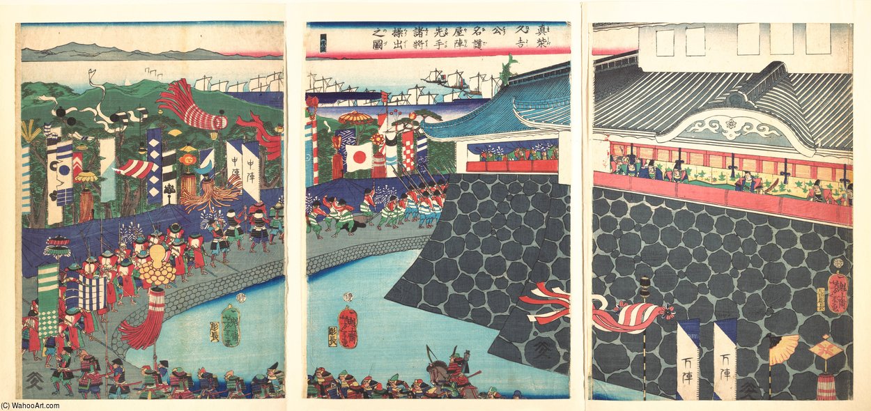 Hideyoshi And His Troop Leaving Nagoya Camp — Tsukioka Yoshitoshi