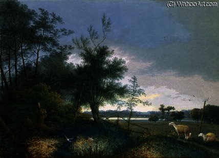 Landscape With A Fox Chasing Geese — Joseph August Knip