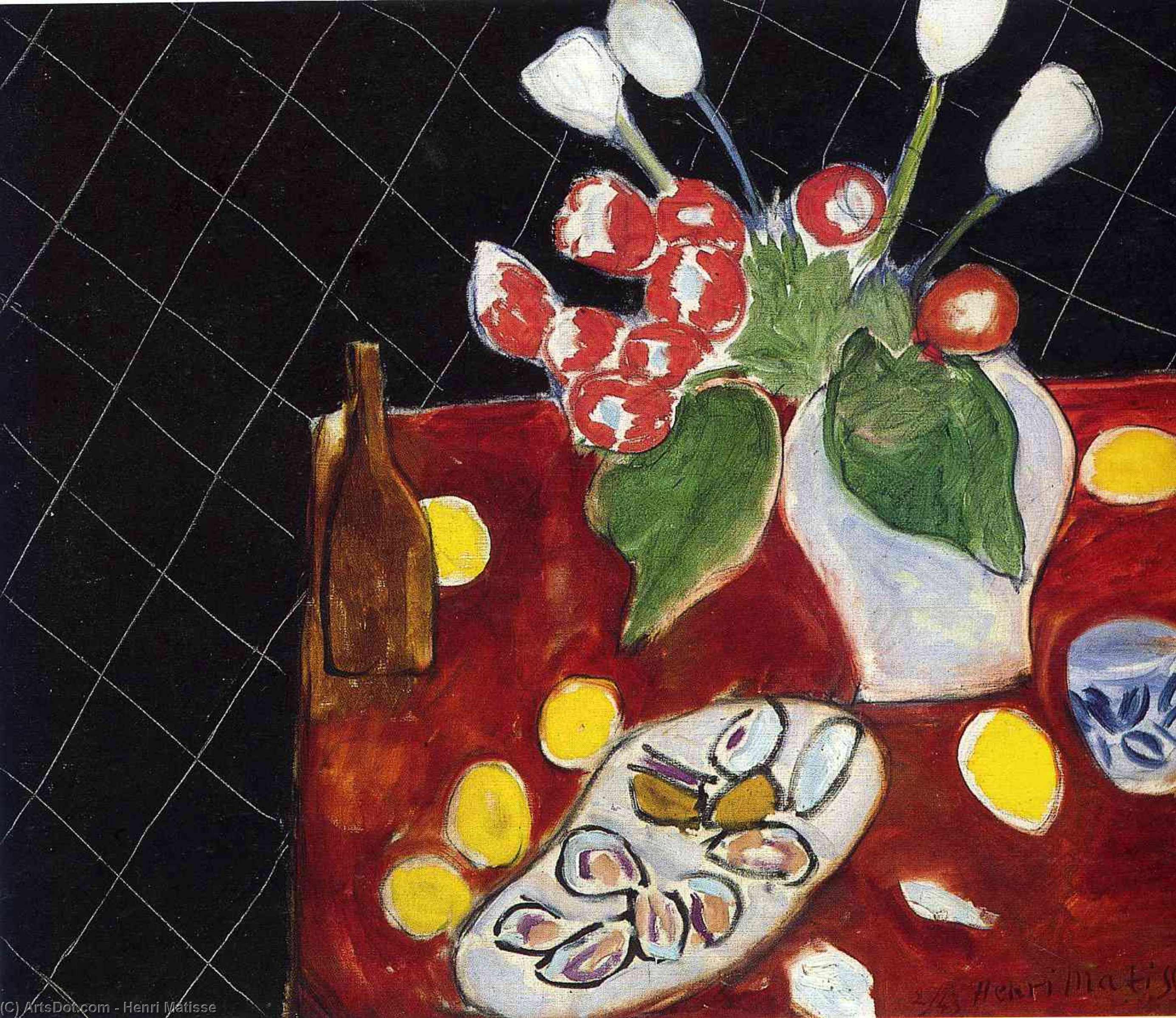 Tulips And Oysters On A Black Background — Henri Matisse