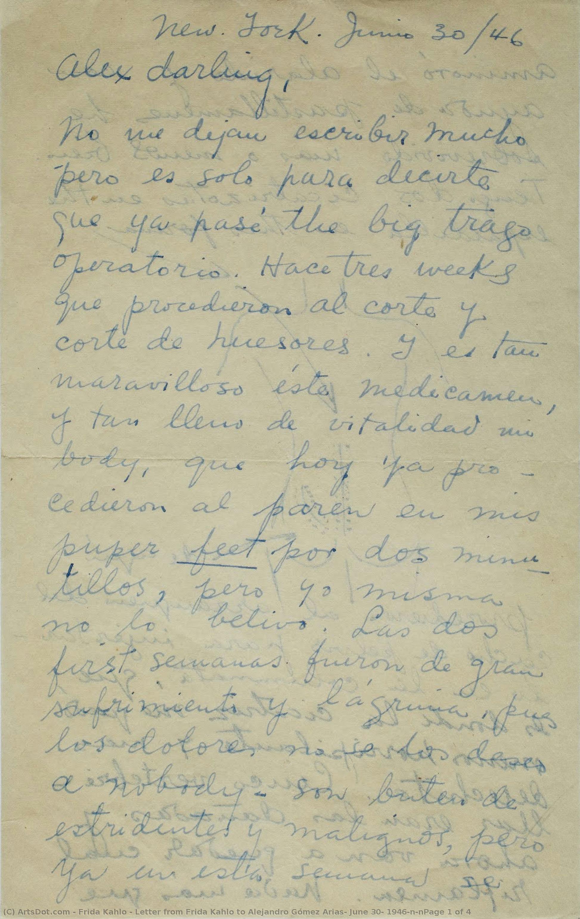 Letter From Frida Kahlo To Alejandro Gómez Arias, June 30, 1946\n\npage 1 Of 4 — Frida Kahlo