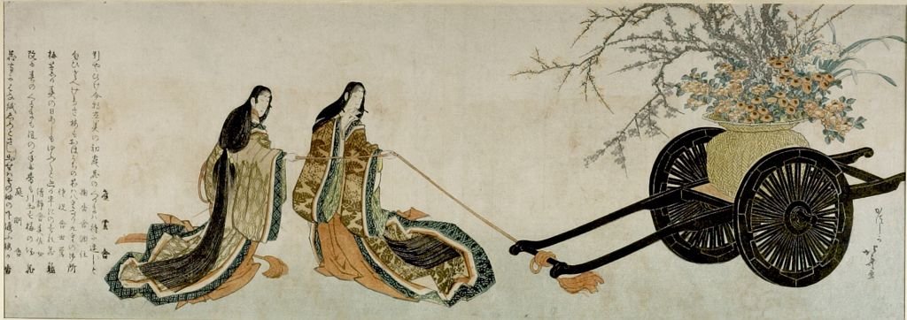 Two Court Ladies Pulling Flower Cart — Katsushika Hokusai