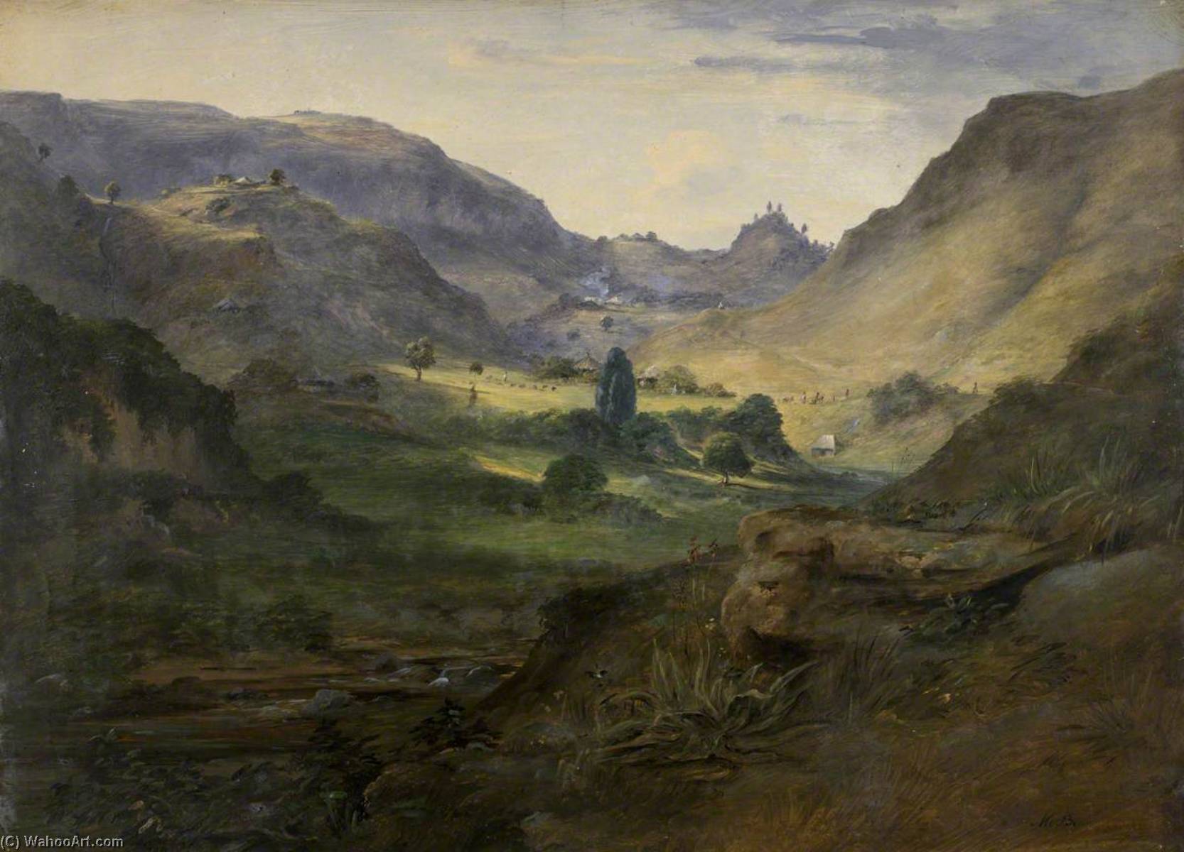 Mountain Landscape With Village — Johann Martin Bernatz